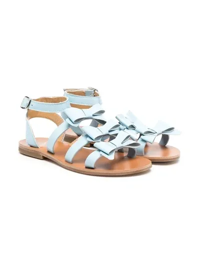 Gallucci Kids' Bow-embellished Leather Sandals In Celeste