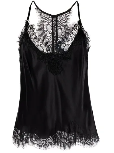 Gold Hawk Lace-trim Silk Camisole In Black