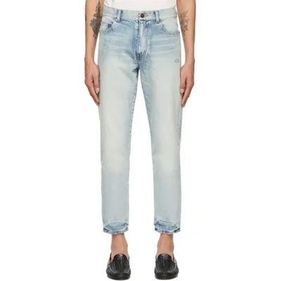 Saint Laurent Gray Off-white Carrot Fit Jeans In Light Blue