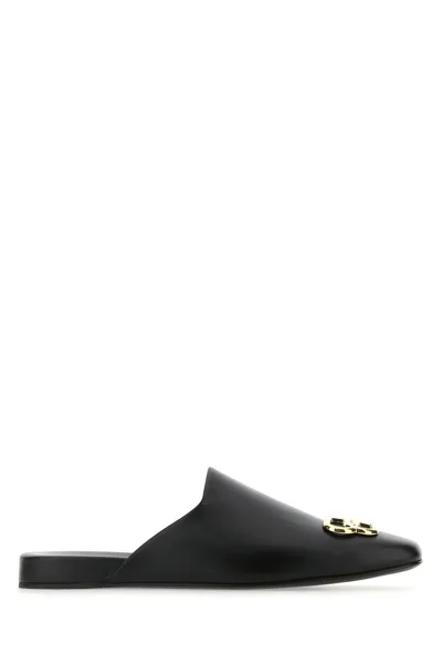 Balenciaga Cosy Bb Logo Leather Flat Mules In Black