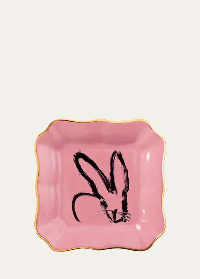 Hunt Slonem Bunny Portrait Plate With Gold Rim - Pink