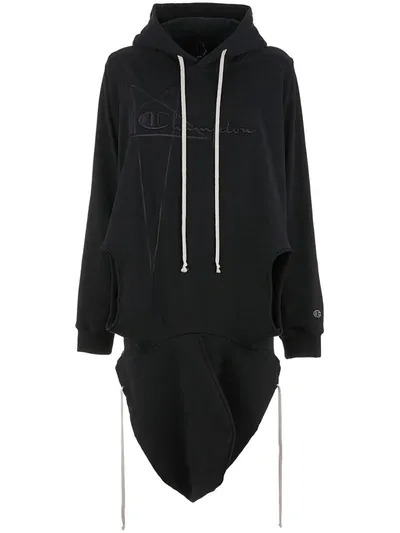 Rick Owens X Champion Draped Hoodie In Black