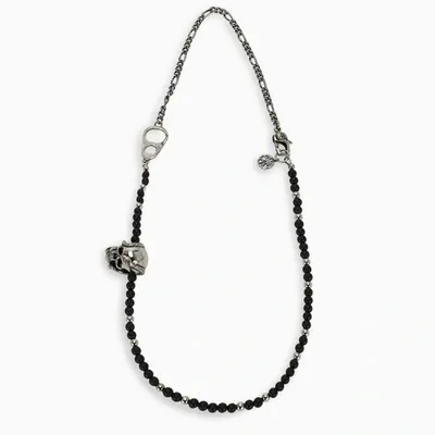 Alexander Mcqueen Snake Skull Beaded Necklace In Metal