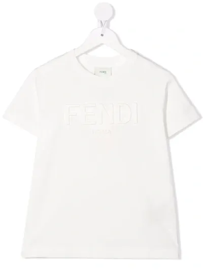 Fendi White T-shirt For Kids With Vertigo Logo In Znm(white)