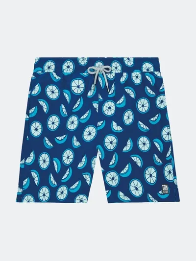 Tom & Teddy Citrus Print Swim Trunks In Ocean Blue