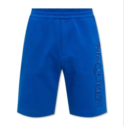 Alexander Mcqueen Logo-embroidered Track Shorts In Marine Blue