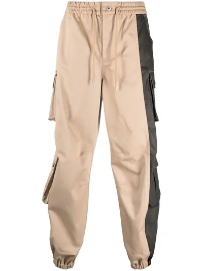 Feng Chen Wang Khaki & Black Twill Cargo Pants In Nude