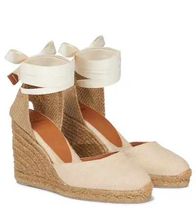 Castaã±er Carina 80 Canvas Wedge Espadrilles In Beige