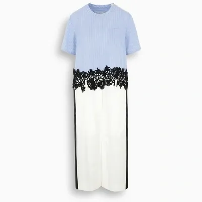 Sacai White And Striped Lace-detail Dress