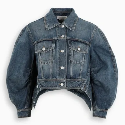 Alexander Mcqueen Woman Denim Jacket With Blouse Sleeves In Blue