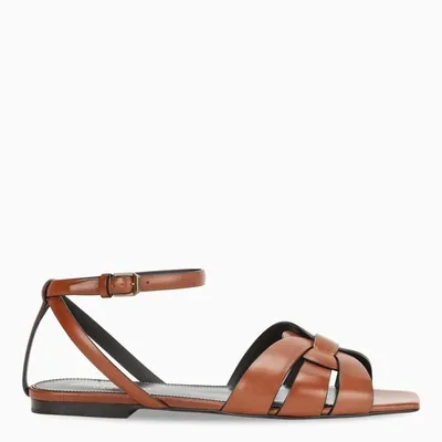 Saint Laurent Brown Tribute Low Sandals In Orange