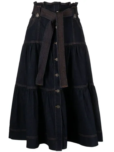 Ulla Johnson Indigo Reine Flared Skirt In Blue