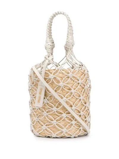 Miu Miu Mesh And Straw Bucket Bag In White