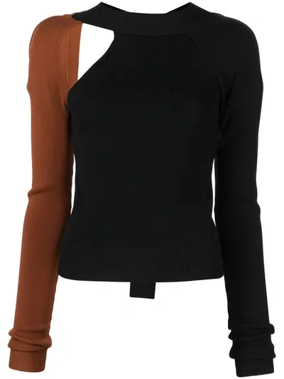 Monse Bi-color Tie Back Knit Top In Midnight Cognac