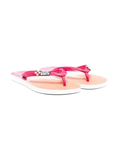 Mc2 Saint Barth Stripe-dye Branded Flip Flops In Pink