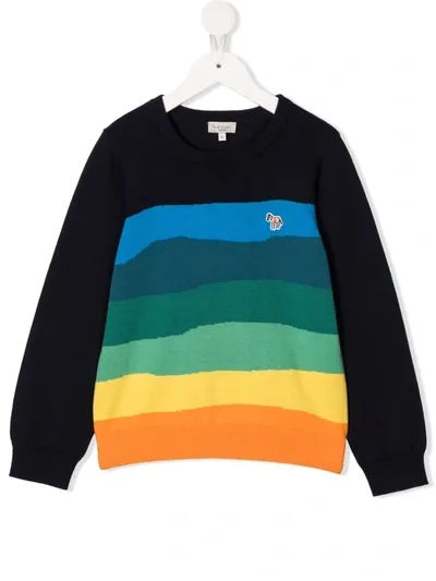 Paul Smith Junior Blue Sweater For Boy With Stripes