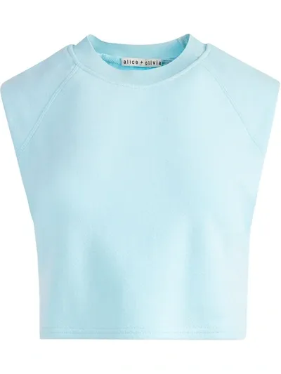 Alice And Olivia Braxton Cropped French Cotton-terry Top In Powder Blue