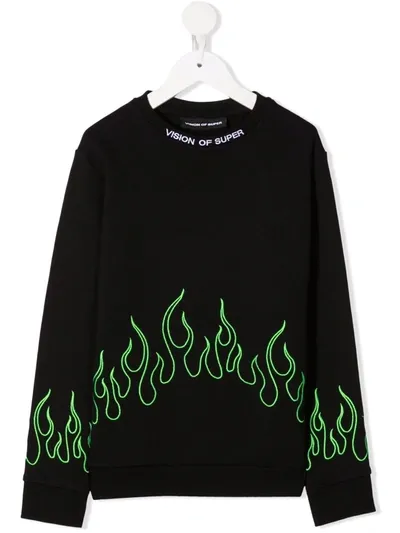 Vision Of Super Kids' Flame-embroidered Sweatshirt In Black