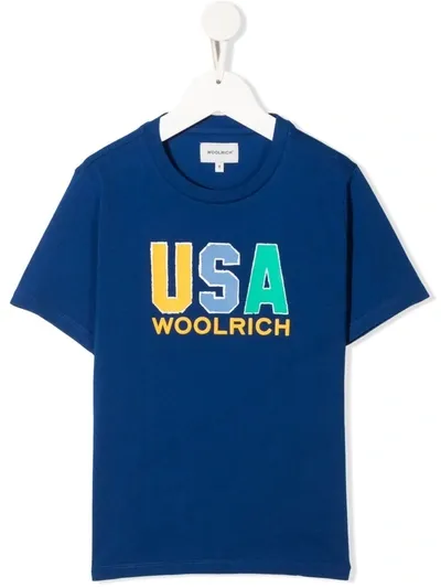 Woolrich Teen Usa Logo Print T-shirt In Blue