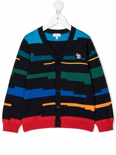 Paul Smith Junior Zebra Patch Striped Cardigan In Blue