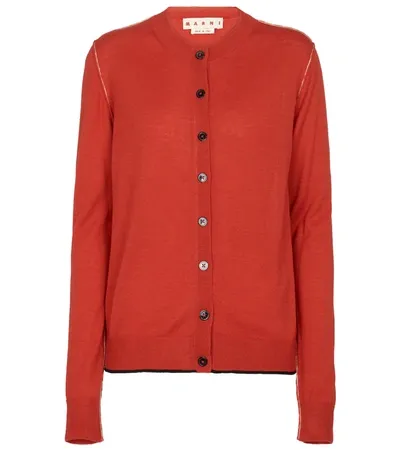 Marni Contrast-stitch Wool Cardigan In Red