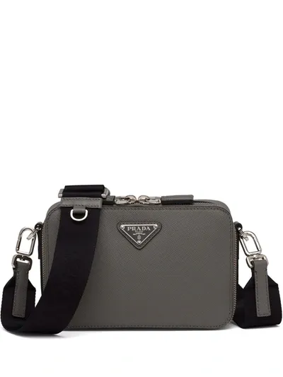 Prada Triangle-logo Saffiano Brique Bag In Grey