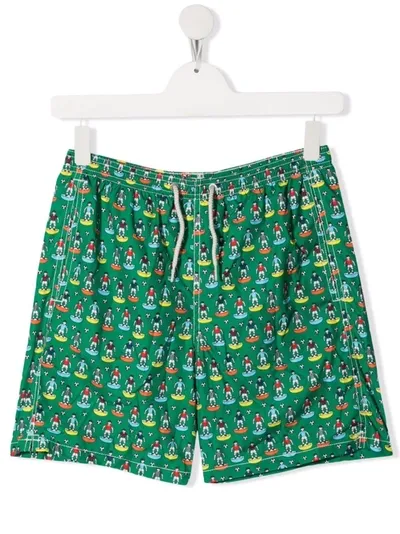 Mc2 Saint Barth Teen Football-print Swim Shorts In Grün