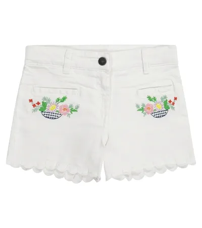 Stella Mccartney Floral-embroidered Denim Shorts In Weiss