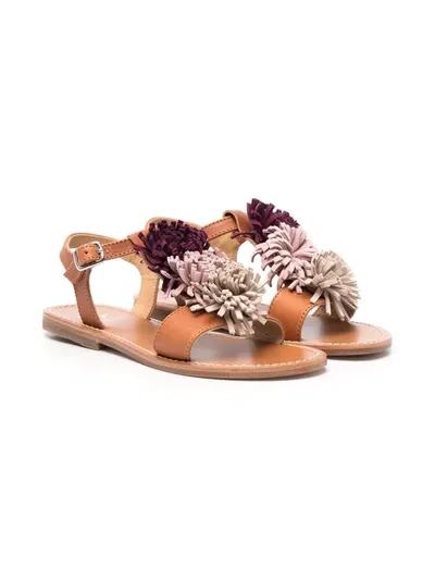 Gallucci Teen Flower-detail Leather Sandals In Nude