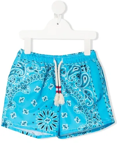 Mc2 Saint Barth Teen Caprese Bandana-print Swim Shorts In Light Blue