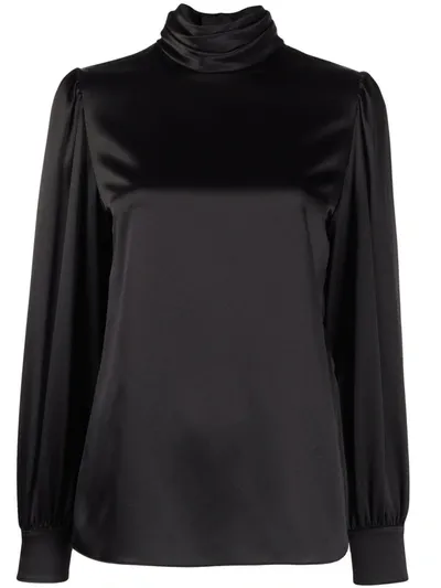 Saint Laurent Roll-neck Silk Blouse In Schwarz