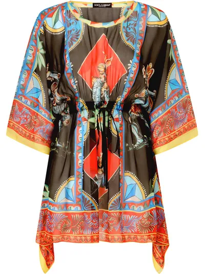 Dolce & Gabbana Silk-chiffon Carretto Print Kaftan In Schwarz