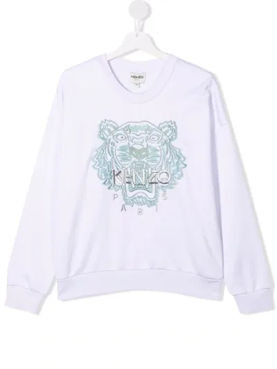 Kenzo Kids' Tiger-embroidered Cotton-blend Sweatshirt In White