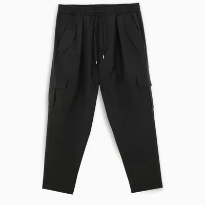 Lownn Black Wool Blend Cargo Trousers