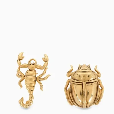 Saint Laurent Gold-tone Brass Scarab And Scorpion Brooch In Metal