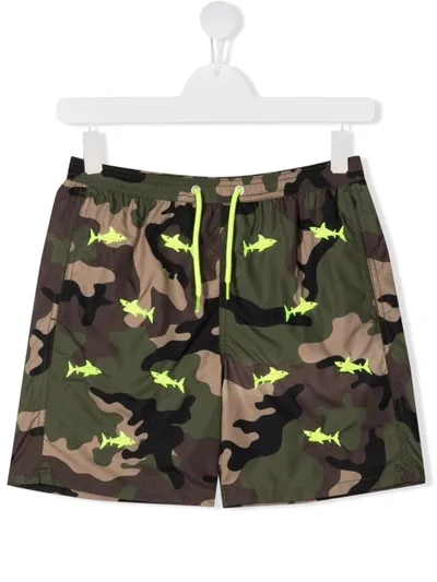 Mc2 Saint Barth Teen Jean Lighting Camouflage-print Swim Shorts In Grün