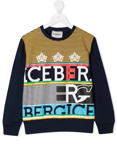 Iceberg Kids' Striped Logo-print Sweatshirt In Blau