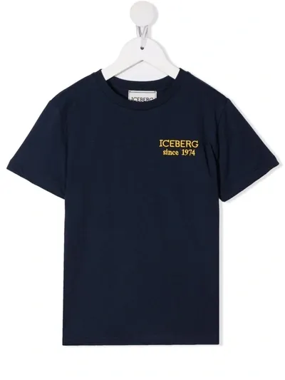 Iceberg Teen Logo-embroidered T-shirt In Blau