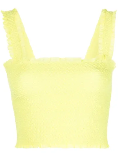 Alice And Olivia Penelope Cropped Smocked Cotton And Silk-blend Top In Lime Green