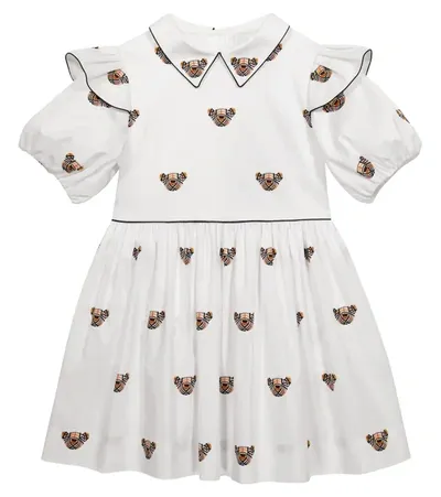 Burberry Kids' Dorothea Thomas Bear Stretch Cotton Dress In White