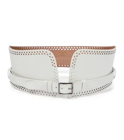 Alaïa Laser-cut Leather Corset Belt In Blanc Optique