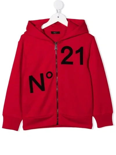 N°21 Kids' Logo-print Zip-fastening Hoodie In Rosso