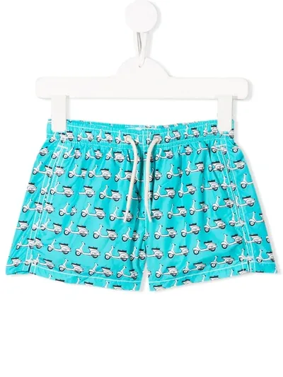 Mc2 Saint Barth Kids' Vespa Print Swim Shorts In Blue