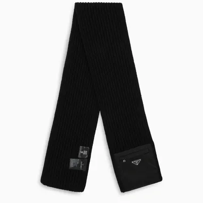 Prada Re-nylon Gabardine And Wool Scarf In Black