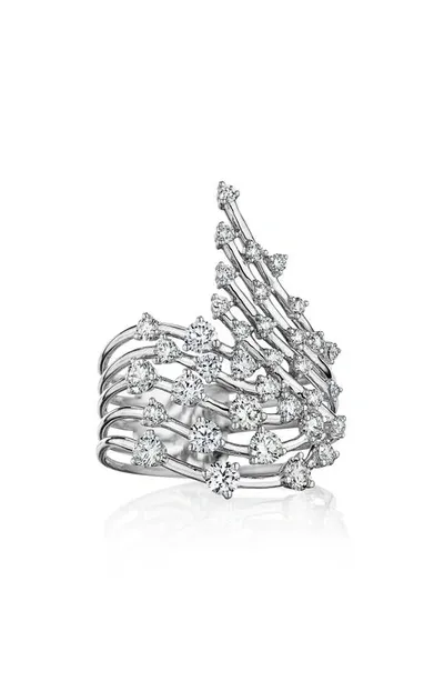 Hueb 18k White Gold Luminus Diamond Cluster Multirow Statement Ring