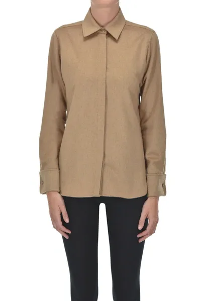 Max Mara Camel Wool Shirt Jacket In Brown