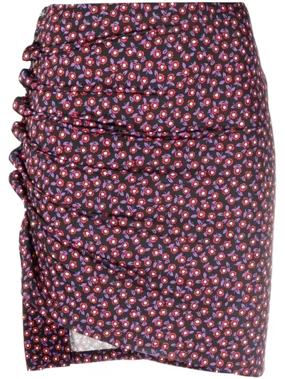 Rabanne Ruched Floral-print Stretch-jersey Mini Skirt In Black