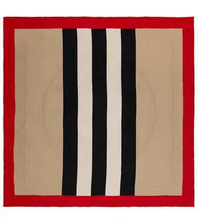 Burberry Icon Stripe Mulberry Silk Square Scarf In Archive Beige