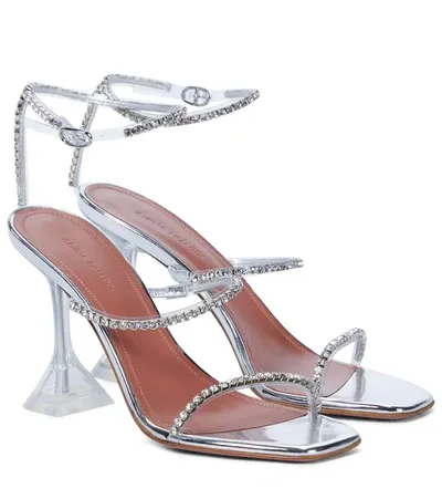 Amina Muaddi Gilda Glass Crystal-embellished Pvc And Leather Sandals In Metallic