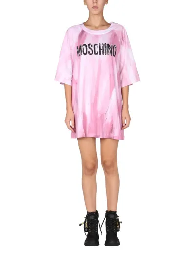 Moschino Brushstroke Logo-print T-shirt Dress In Pink